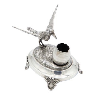 Silver Toothpick Holder with Bird For Sale