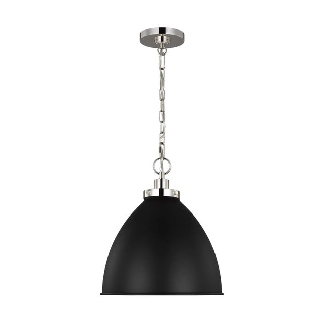 Chapman & Myers by Visual Comfort Studio Wellfleet Medium Dome Pendant, Midnight Black & Polished Nickel For Sale In Greenville, SC - Image 6 of 6