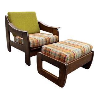 1950s Mid Century Modern Mission Style Club Chair & Ottoman For Sale