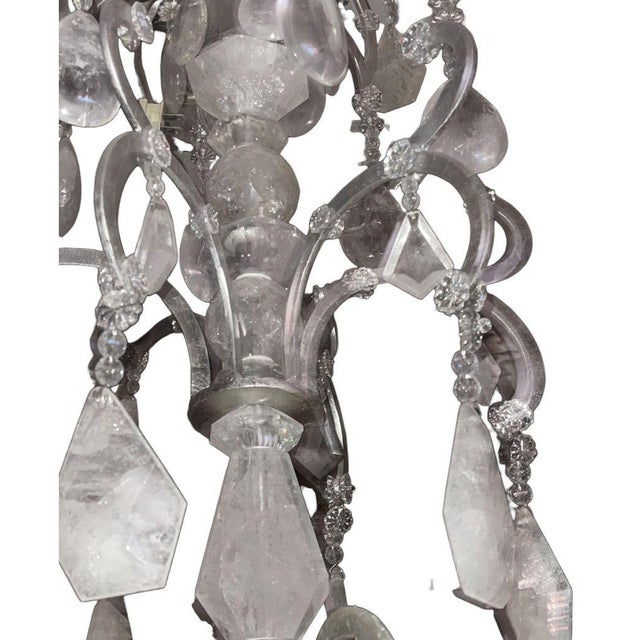 Mid 20th Century Italian 20th Century Silver Leaf Wrought Iron Chandelier With Rock Crystal For Sale - Image 5 of 9