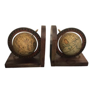 Vintage Wooden Globe Bookends - a Pair For Sale