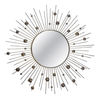 Vintage Round Mirror with Iron Rod, France, 1980s For Sale
