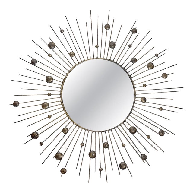 Vintage Round Mirror with Iron Rod, France, 1980s For Sale
