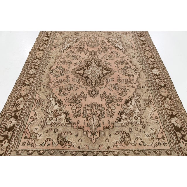 Vintage Hand-Knot Turkish Oushak Area Rug in Soft Blush, Taupe, and Espresso Brown For Sale - Image 9 of 10