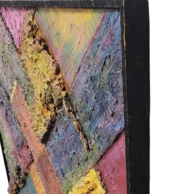 Blue 1980s Postmodern Textured Abstract Mixed Media Painting – Memphis Style For Sale - Image 8 of 12