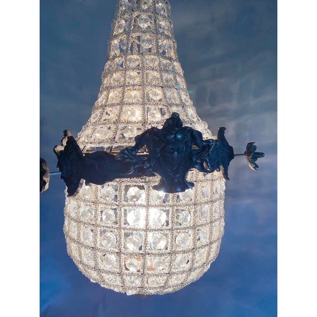 Metal 1960s French Louis XVI Charcoal Bronze Chandeliers -Pair For Sale - Image 7 of 18