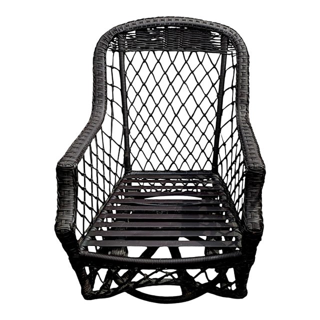 2005 Lane Weathermaster Swivel Glider High Back All-Weather Wicker Lounge Chair For Sale