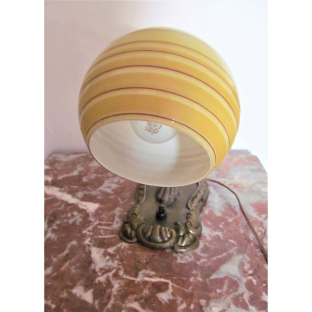 Vintage Art Deco Bauhaus German Desk Lamp in Bronze with Opaline Glass Shade, 1930s For Sale - Image 10 of 11