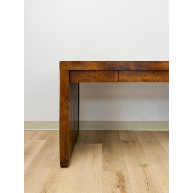 Hekman Furniture Rare Vintage Hekman MCM Burlwood Desk With Three Drawers Mid Century Collectable For Sale - Image 4 of 13