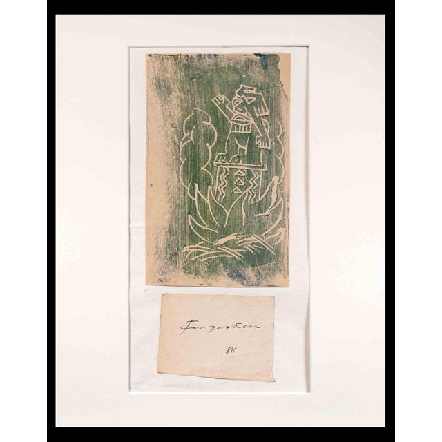 Michel Fingesten, Man in Pot, Woodcut Print, 1930s For Sale