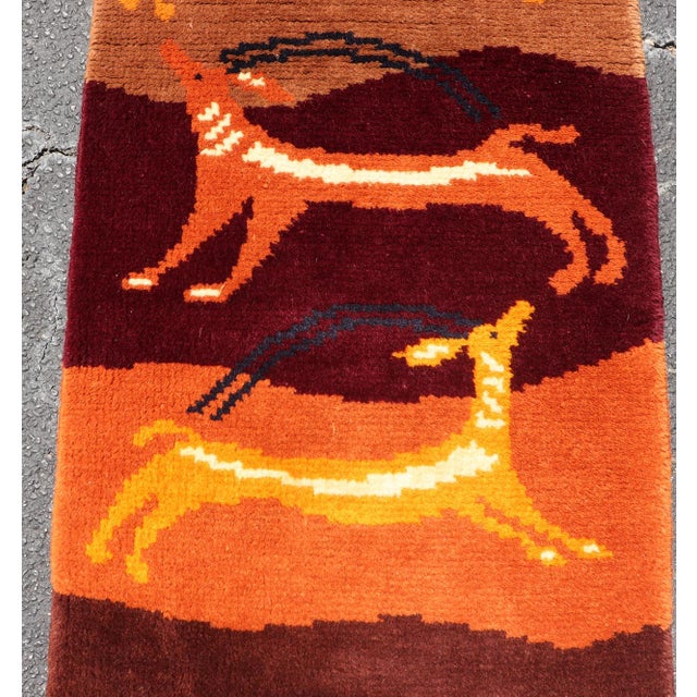 Textile European Art Deco Runner Rug With Gazelle Motifs in Warm Earth Tones For Sale - Image 7 of 12