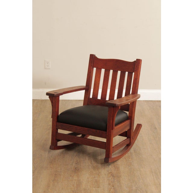 High Quality Solid Oak Rocker with Slatted Backrest and Leatherette Upholstered Seat