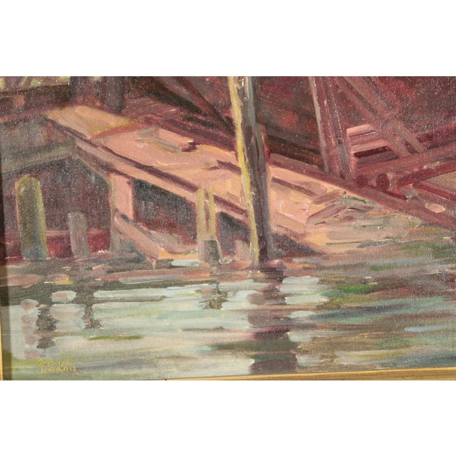Red Painting of a Boat in Dry Dock by Sam Hyde Harris (1889-1977) For Sale - Image 8 of 13
