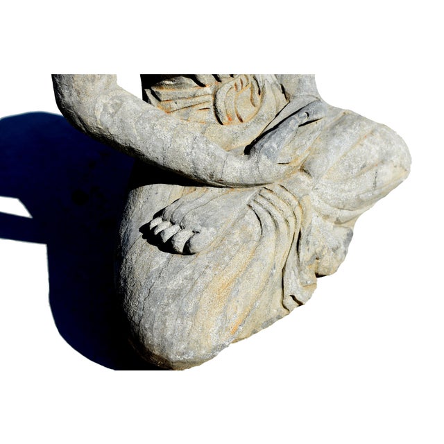 Antique Stone Buddha Statue Hand Carved 19th Century Tang Style For Sale - Image 10 of 17