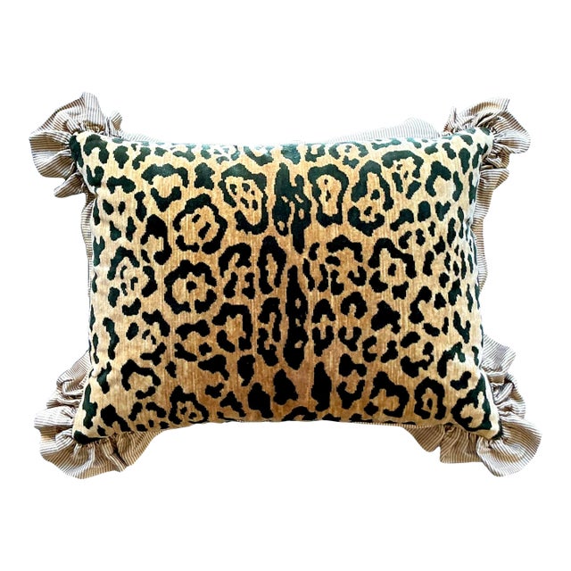 Vintage Regency Scalamandre Leopard Velvet Throw Pillow For Sale