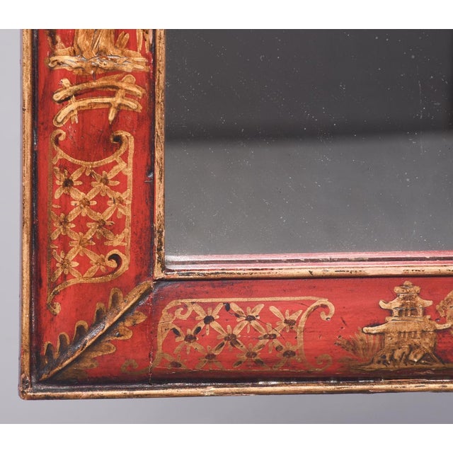 Red Georgian Chinoiserie Red Lacquer Wall Mirror – London 1741 For Sale - Image 8 of 10