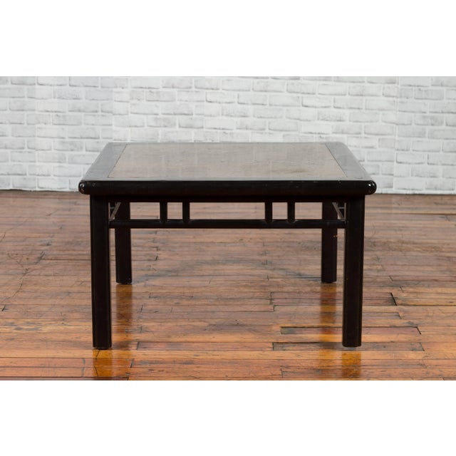 Chinese Early 20th Century Black Lacquered Coffee Table with Stone Top Inset For Sale - Image 12 of 13