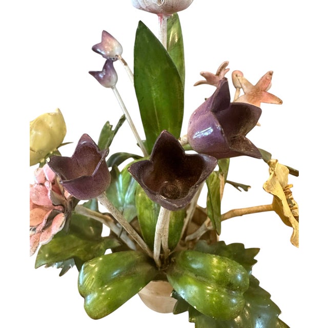 Vintage Italian Tole Potted Flowers / Floral Toleware Arrangement Sculpture With Tulip, Buttercup and Lily Blooms For Sale In Dallas - Image 6 of 7