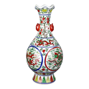 Chinese Vintage Ceramic Vase,Ming Dynasty Wanli Marked Blue and White Famille Verte Porcelain Yuhuchun Vase Hand Painted Dragons Pattern