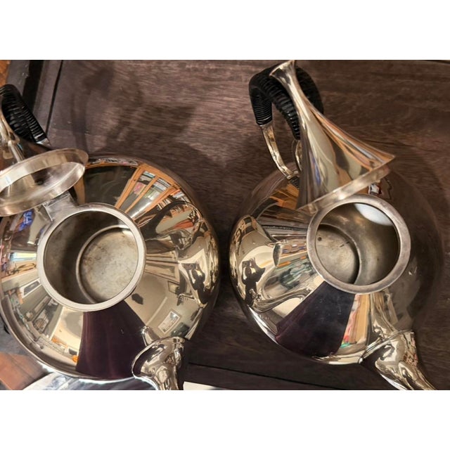 1960s Mid Century Modern John Prip for Reed and Barton. Dimension Tea and Coffee Service Set With Tray and Extra Coffee Pot. Silverplate - 6 pcs For Sale - Image 9 of 12