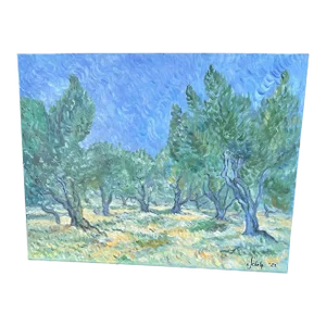 Plein Air Post Impressionism Landscape Olive Trees Signed Painting