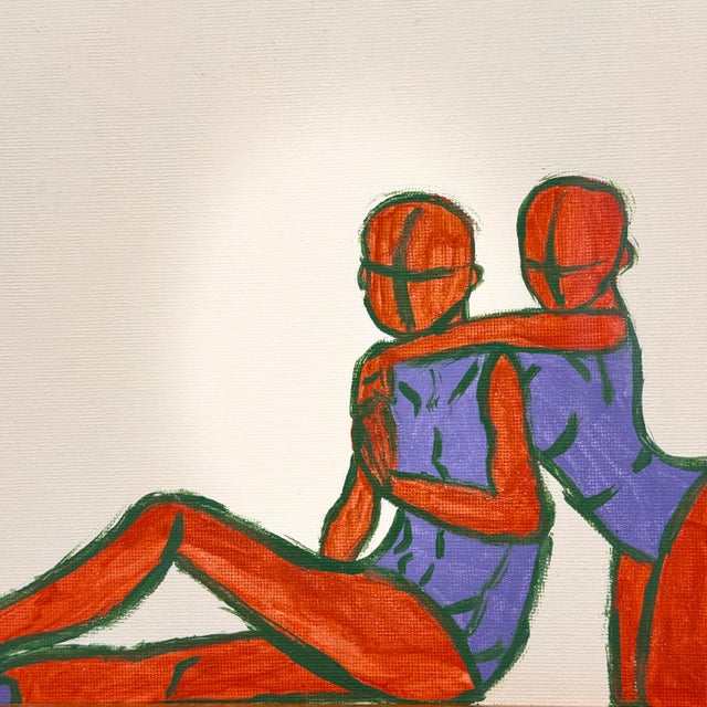 Original Contemporary Abstract Couple Painting on Canvas Board Signed Framed For Sale - Image 4 of 10