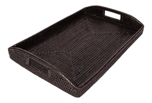 Artifacts Rattan Rectangular Serving Tray with High Handles in Tudor Black - 21"