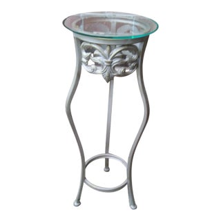 Vintage Victorian Cast Metal Outdoor Plant Stand With Glass Top For Sale