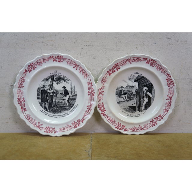 Pink Antique French Creil Et Montereau Ironstone Campaign Plates - 12 pcs For Sale - Image 8 of 12