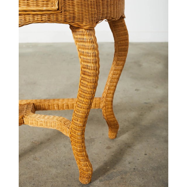 French Midcentury Organic Modern Wicker Demilune Console For Sale - Image 4 of 12
