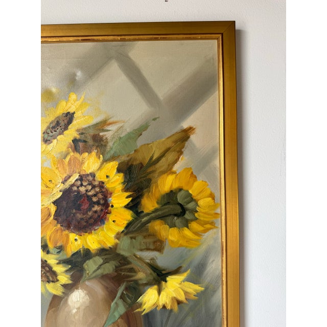 Vintage A. Vincenzi Sunflower Still Life Oil Painting, Framed/ Sold For Sale In Miami - Image 6 of 10
