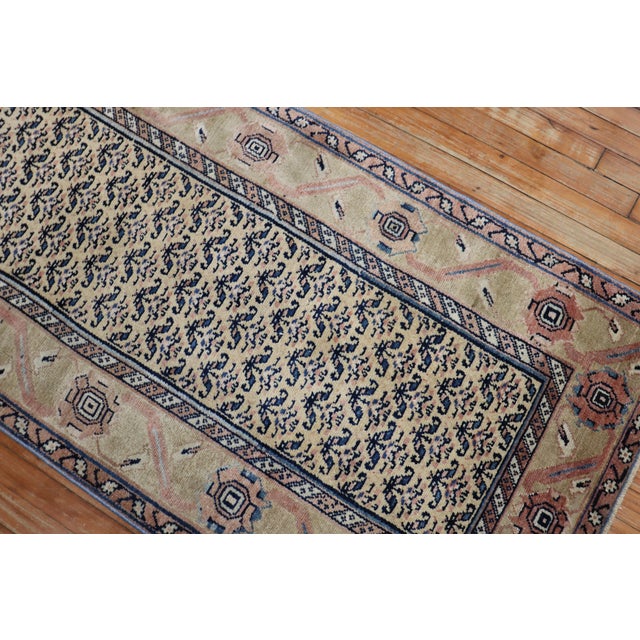Late 20th Century Vintage Persian Earth Tone Camel Navy Runner - 2'11" x 14'2" For Sale - Image 5 of 6