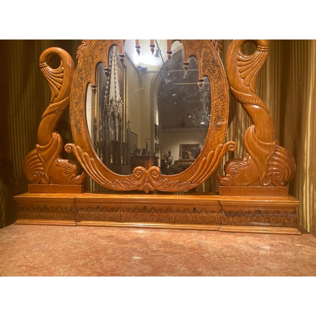 Italian Regency Hand Carved Maple Pier Console or Dressing Table with Mirror For Sale - Image 6 of 14