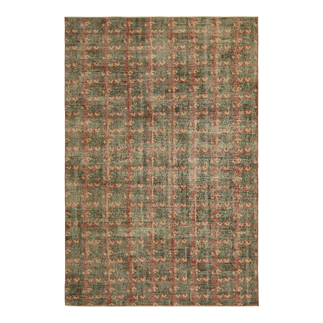 Vintage Zeki Müren Rug in Green With Red Geometric Patterns | Rug & Kilim For Sale