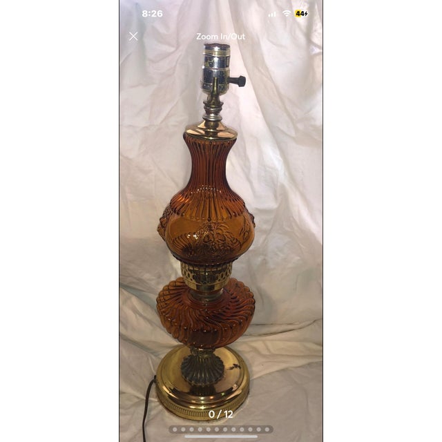 1960s Brass and Amber Glass Table Lamp For Sale - Image 4 of 8