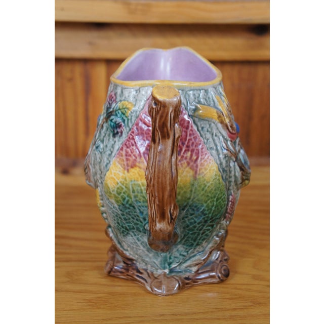Antique Majolica Arsenal Shorter & Boulton Nesting Bird Robins Egg Pitcher For Sale - Image 4 of 12