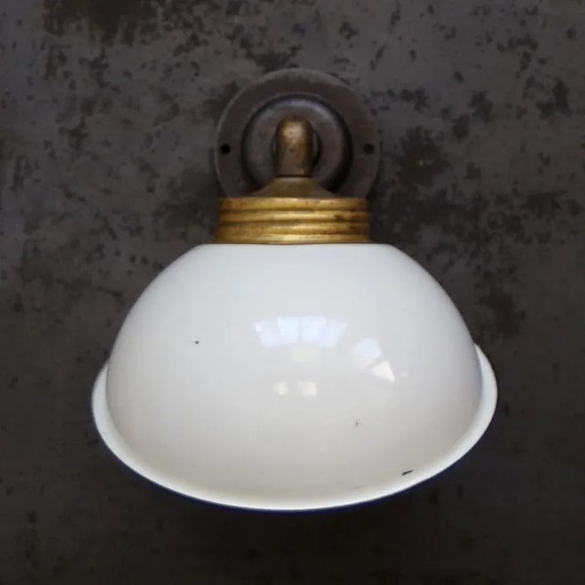Vintage Industrial White Enamel & Cast Iron Factory Sconces For Sale - Image 4 of 7