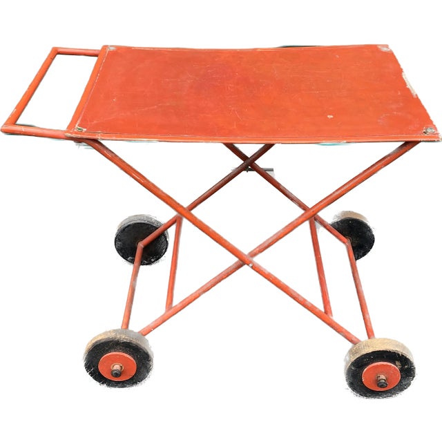 Wood Vintage Red Painted Wood Serving Cart For Sale - Image 7 of 9