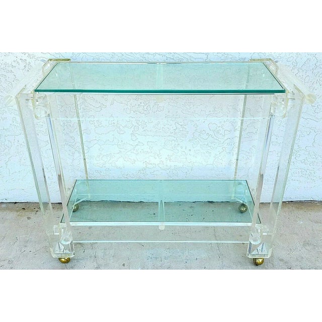 Vintage 1970s Lucite & Glass Rolling Bar Serving Cart For Sale - Image 12 of 12