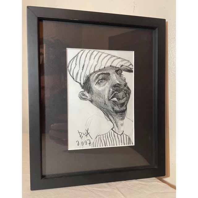 Original 2007 Justin Bua Pop Surrealism Conte Crayon Sketch Drawing Man Portrait For Sale - Image 4 of 9