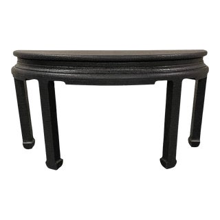 Vintage Lacquered Raffia Ming Demilune Console Attrib to Karl Springer For Sale