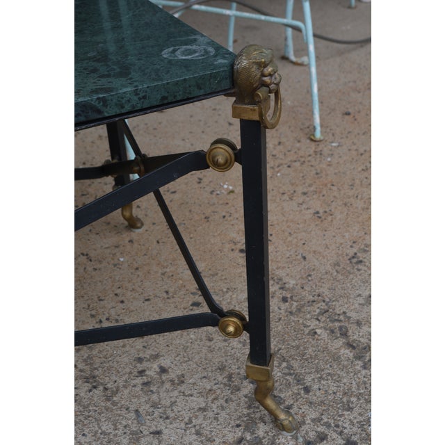 1970s 1970s Neoclassical Green Marble Top / Brass Lions / Paw Feet Metal Coffee Table & End Table Set For Sale - Image 5 of 18