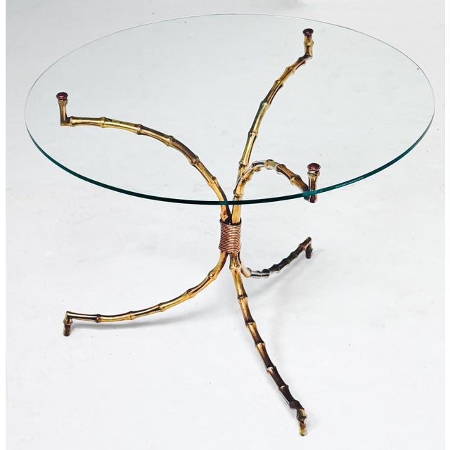 Mid 20th Century Maison Baguès Cocktail Table With Glass Top Over Faux Bamboo Base of Brass For Sale - Image 5 of 10