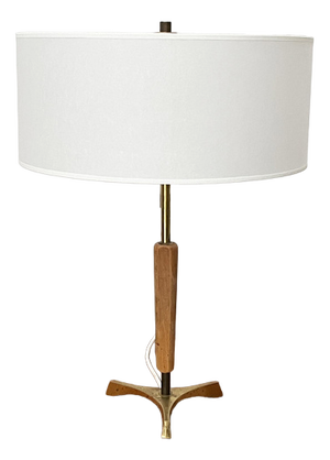 Mid-Century Wood and Brass Tripod Table Lamp, 1960s