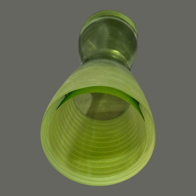 Vintage Mid-Century Modern Art Glass Green Textured Ribbed Top Vase For Sale - Image 6 of 8