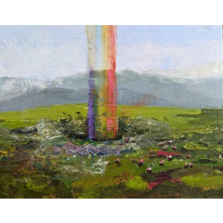 Rainbow Hole by Caitlin Hurd | Oil on Wood Abstract landscape with a rainbow and flowers. For Sale