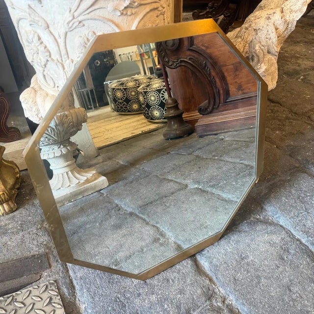 Metal 1960s Gio Ponti Style Mid-Century Modern Brass Octagonal Wall Mirror For Sale - Image 7 of 15