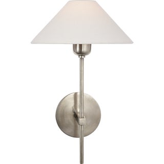 J. Randall Powers for Visual Comfort Signature Hackney Single Sconce in Antique Nickel with Linen Shade For Sale