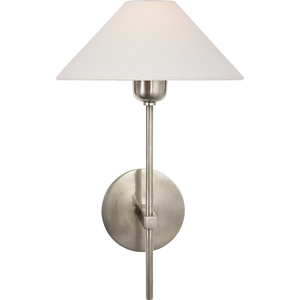 J. Randall Powers for Visual Comfort Signature Hackney Single Sconce in Antique Nickel with Linen Shade