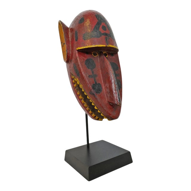 Early 20th Century Red Bamana Leopard Mask on Stand For Sale
